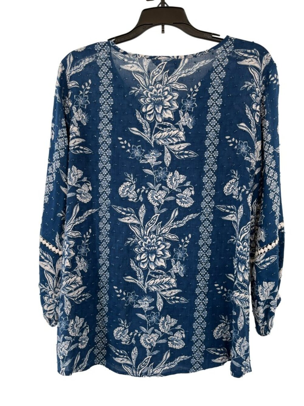 Christopher & Banks Blue Boho Blouse S Tassel Tie Rayon Used Lightweight - Picture 2 of 15